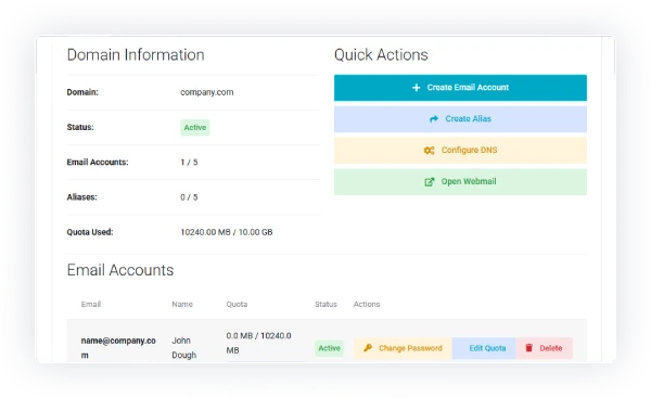 Email Account Management Interface